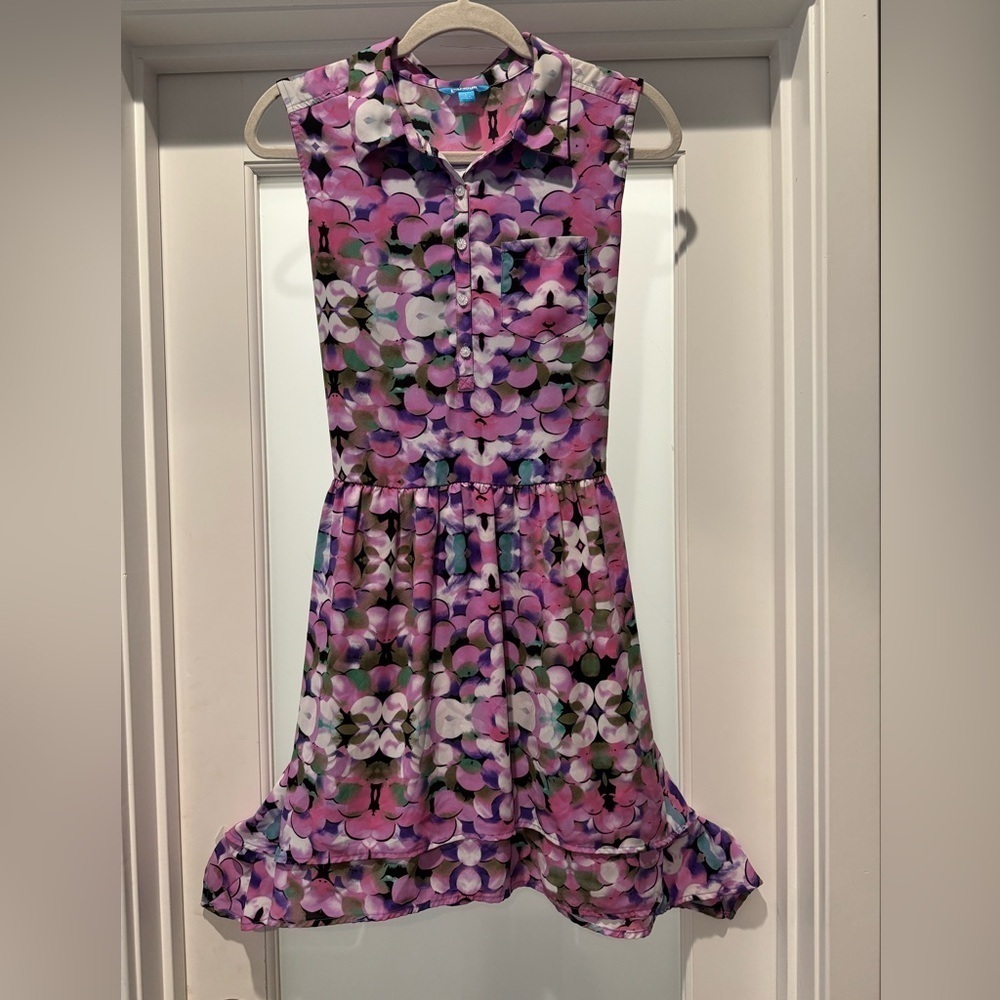 L’Amour Nanette Lepore Floral Fit & Flare Dress Size L Purple Pink Chiffon